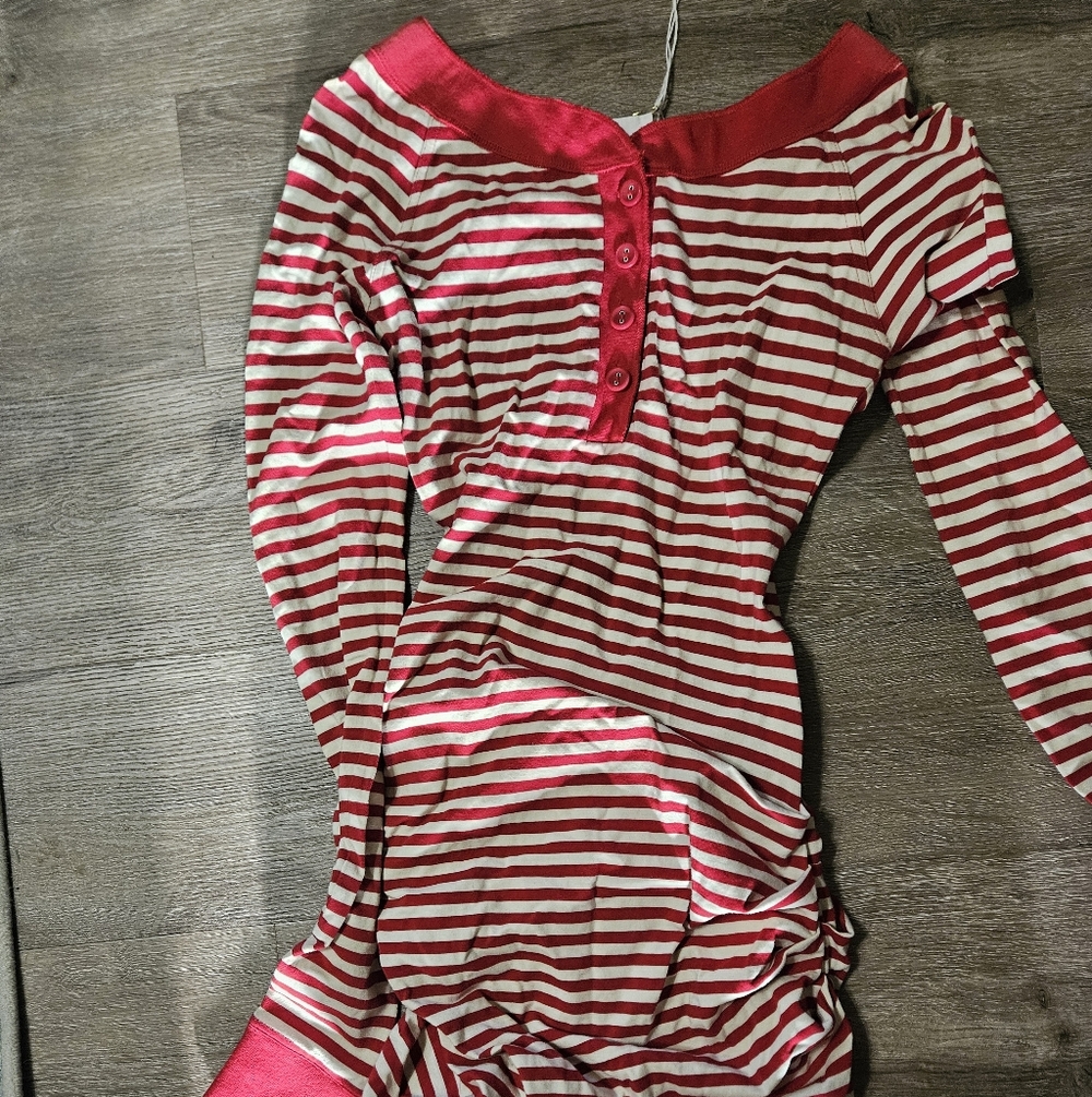Betsey Johnson Red & White Striped Off-Shoulder Dress
